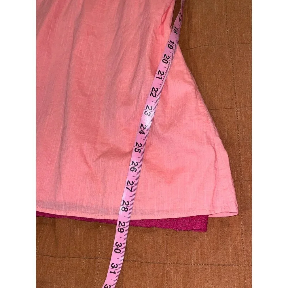 Free People Tunic Dress Women 8  Pink Embroidered Boho Y2K V-Neck Cotton/Nylon